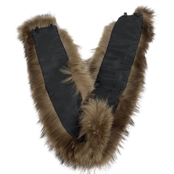 Genuine Brown Raccoon Fur Collar Scarf Black Satin Lining, Hook Closure EUC - Picture 4 of 4